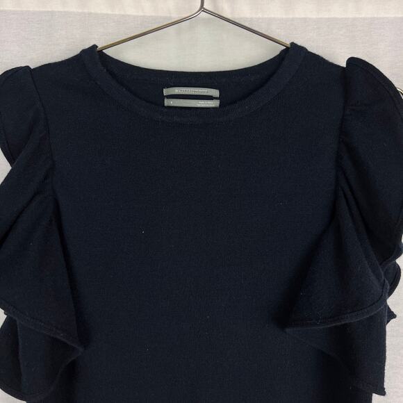 Anthropologie Sweater Ruffle Flutter Sleeve Navy Blue Nautical Boat Corpcore - Picture 2 of 6